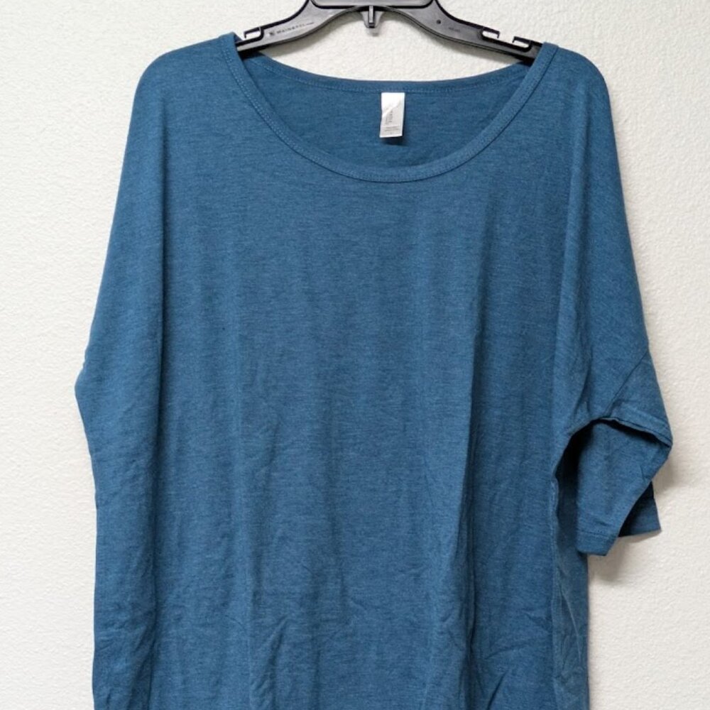 PIMATEE Blue Dolman Elbow Sleeves Drop Shoulder Cut Boat Neck Relax Fit Top - L